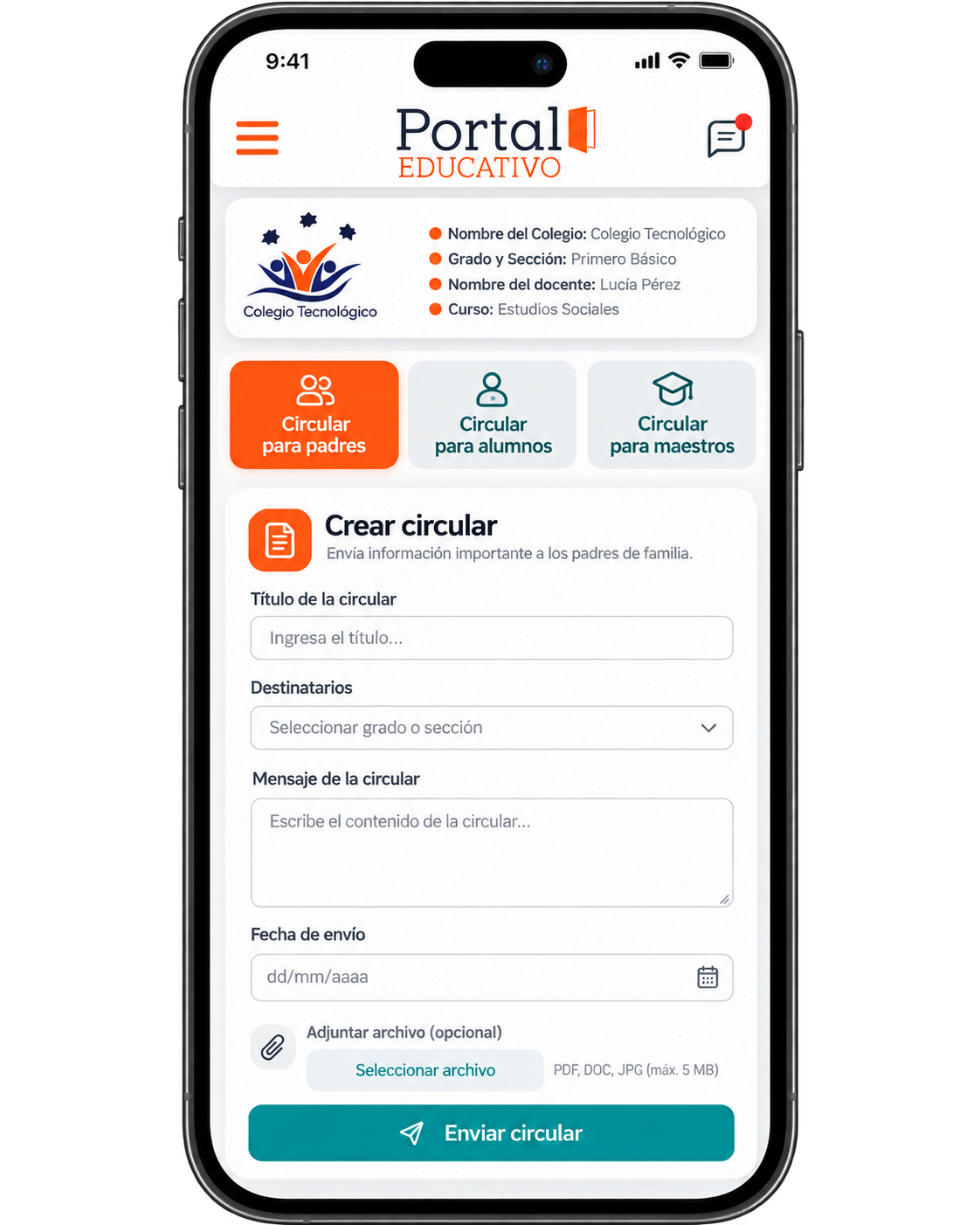 Comunicaciones en Portal Educativo móvil